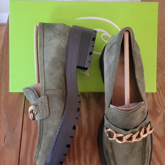 Sam Edelman Women’s Taelor Chained Lug-Sole Loafers Olive Suede 6.5 / 37 - Picture 2 of 5